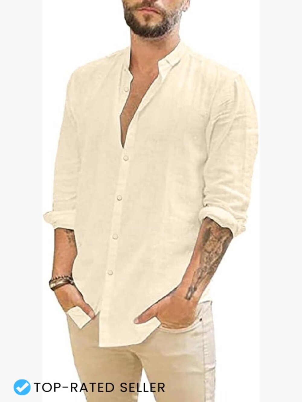Mens Linen Button Down Shirt Casual Long Sleeve Relaxed Fit Summer Beach Wedding
